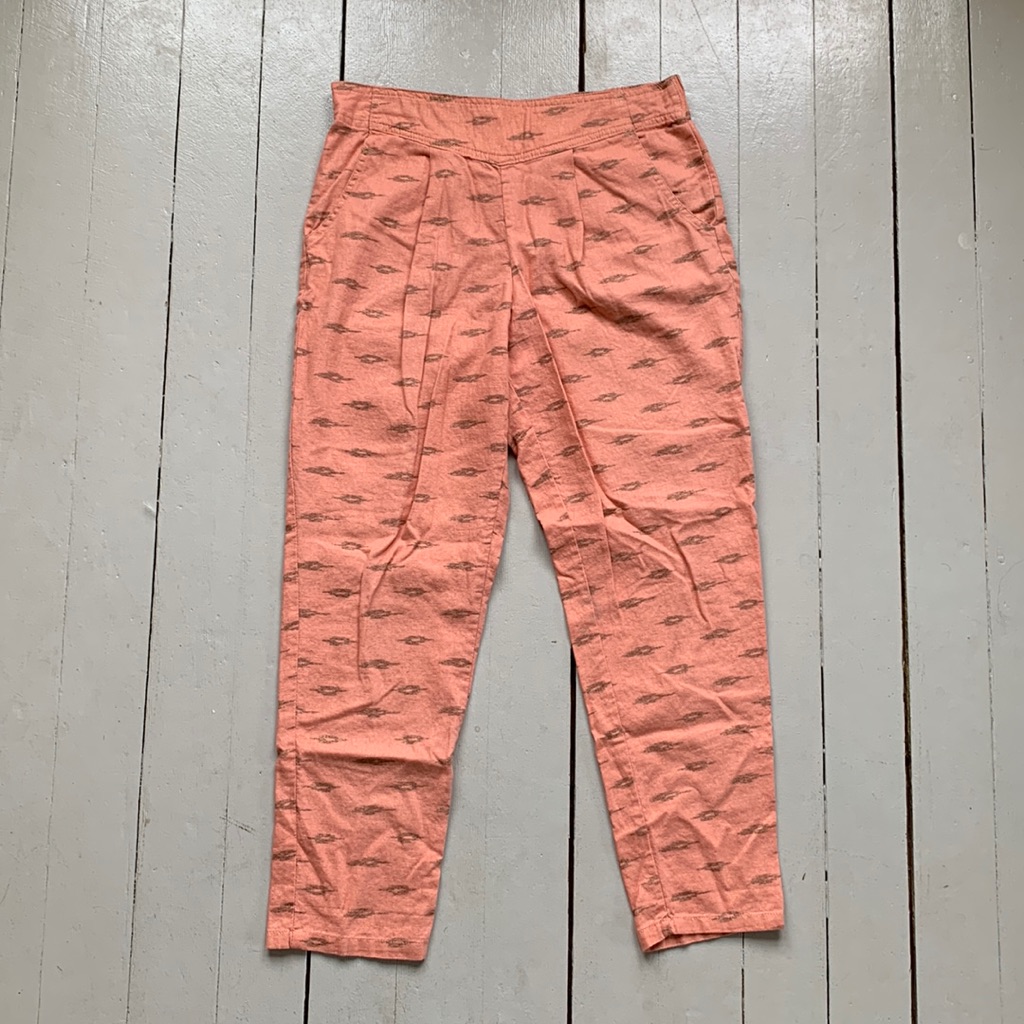 Free People Ikat Gold Print Linen Cropped Pant Easy Pleat